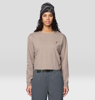 Women's Tri-Color Logo Crop Long Sleeve, Color: Wild Taupe, image 1