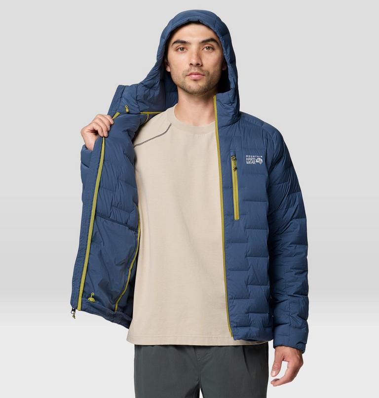 Men's StretchDown Hooded Jacket, Color: Astral Blue, Bright Fatigue, image 8