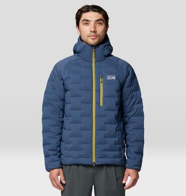 Men's StretchDown Hooded Jacket, Color: Astral Blue, Bright Fatigue, image 3