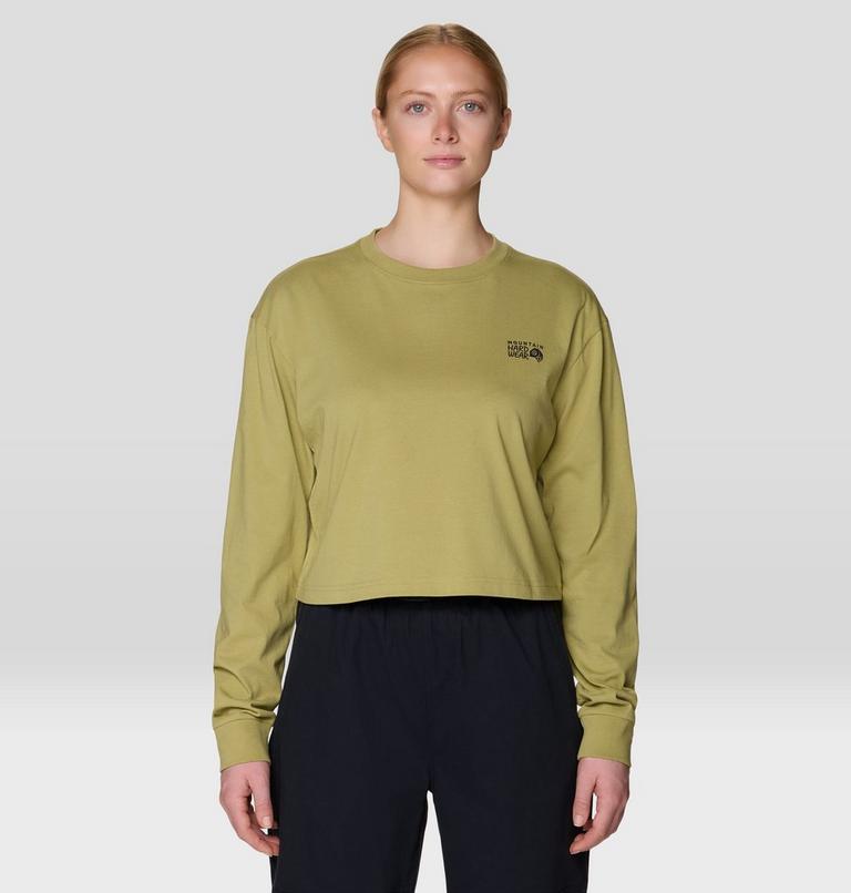 Women's MHW Box Logo Crop LS, Color: Forest Moss, image 1