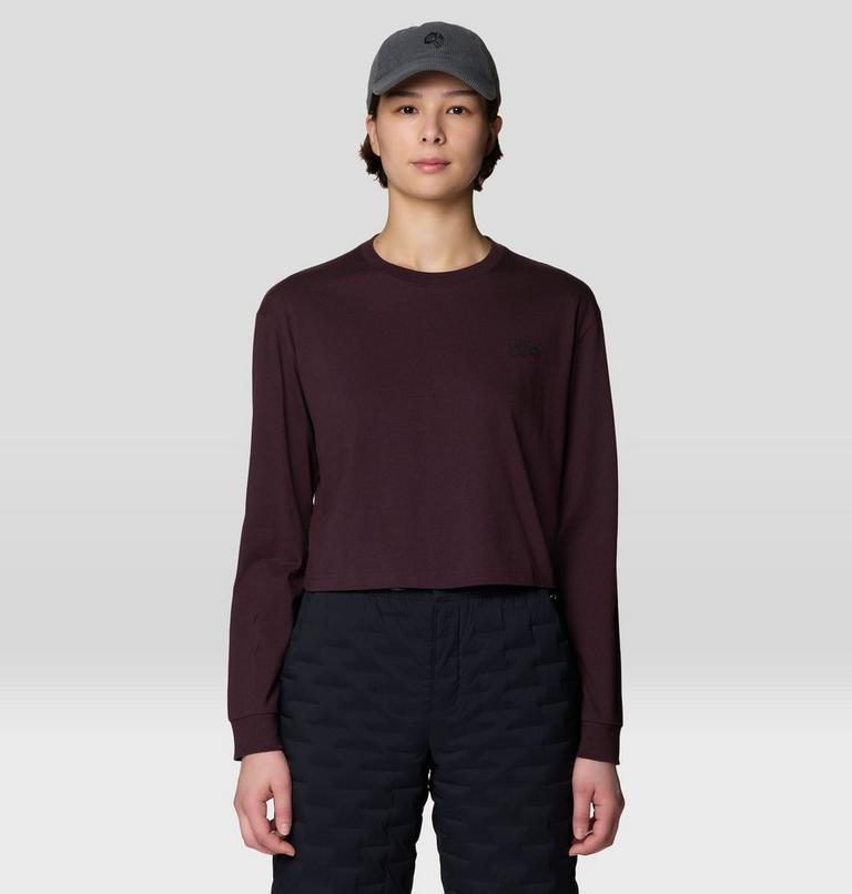 Women's MHW Box Logo Crop LS, Color: Deep Mulberry, image 1