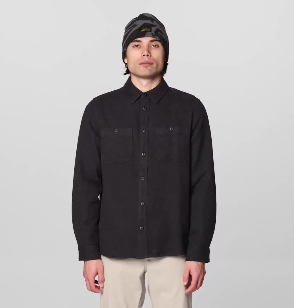 Men's Plusher Long Sleeve Shirt, Color: Black Melange