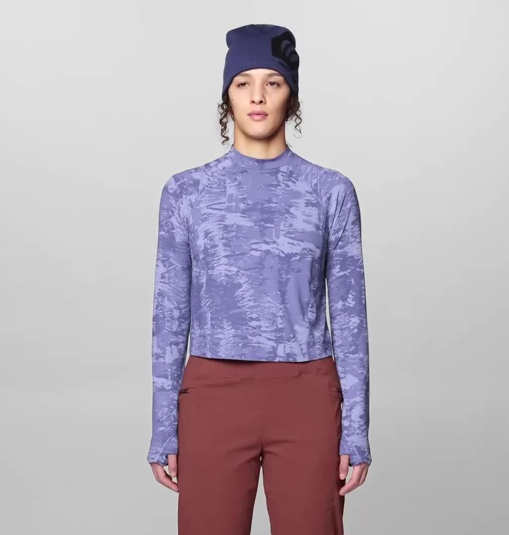 Women's Crater Lake Long Sleeve Crop, Color: Avid Inked Dye Print