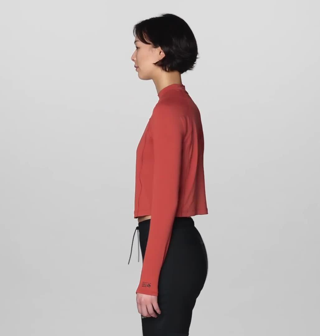Women's Crater Lake Long Sleeve Crop Shirt, Color: Mars Red