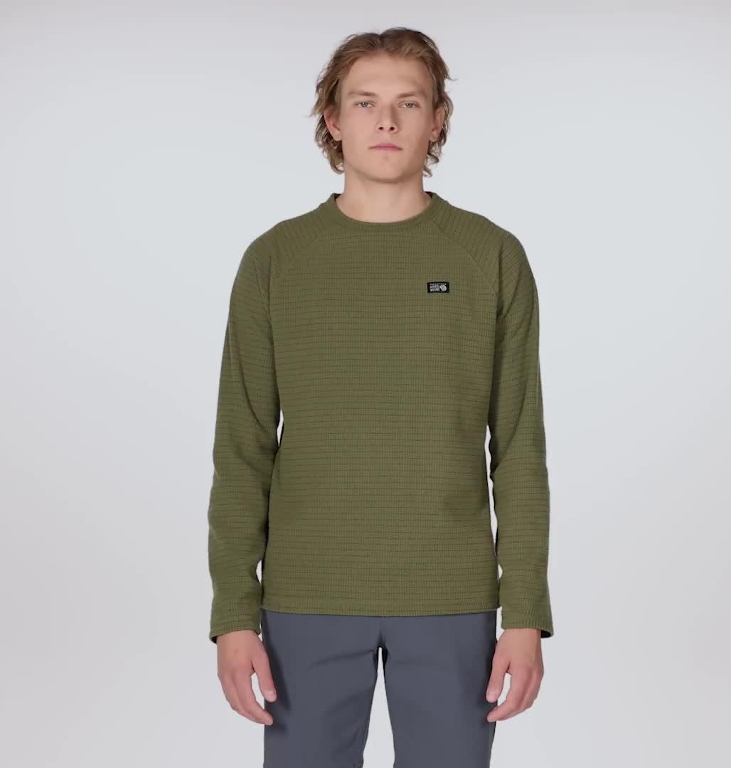 Men's Summit Grid Long Sleeve Crew, Color: Combat Green