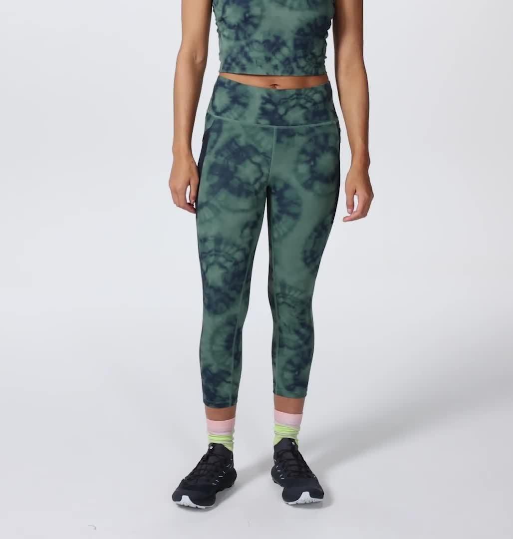 Women's Yuba Trail Crop, Color: Blue Pine Spore Dye Print