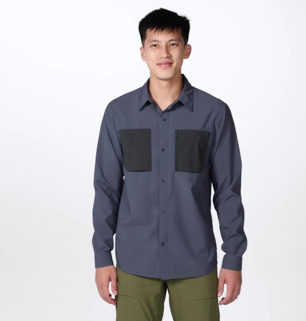 Men's Trail Sender Long Sleeve, Color: Blue Slate, Dark Storm