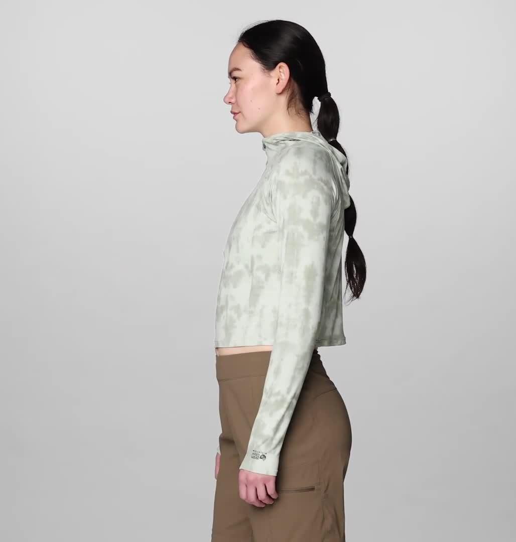 Women's Crater Lake Crop Zip Shirt, Color: Gamma Grey Shadowdye XS Print