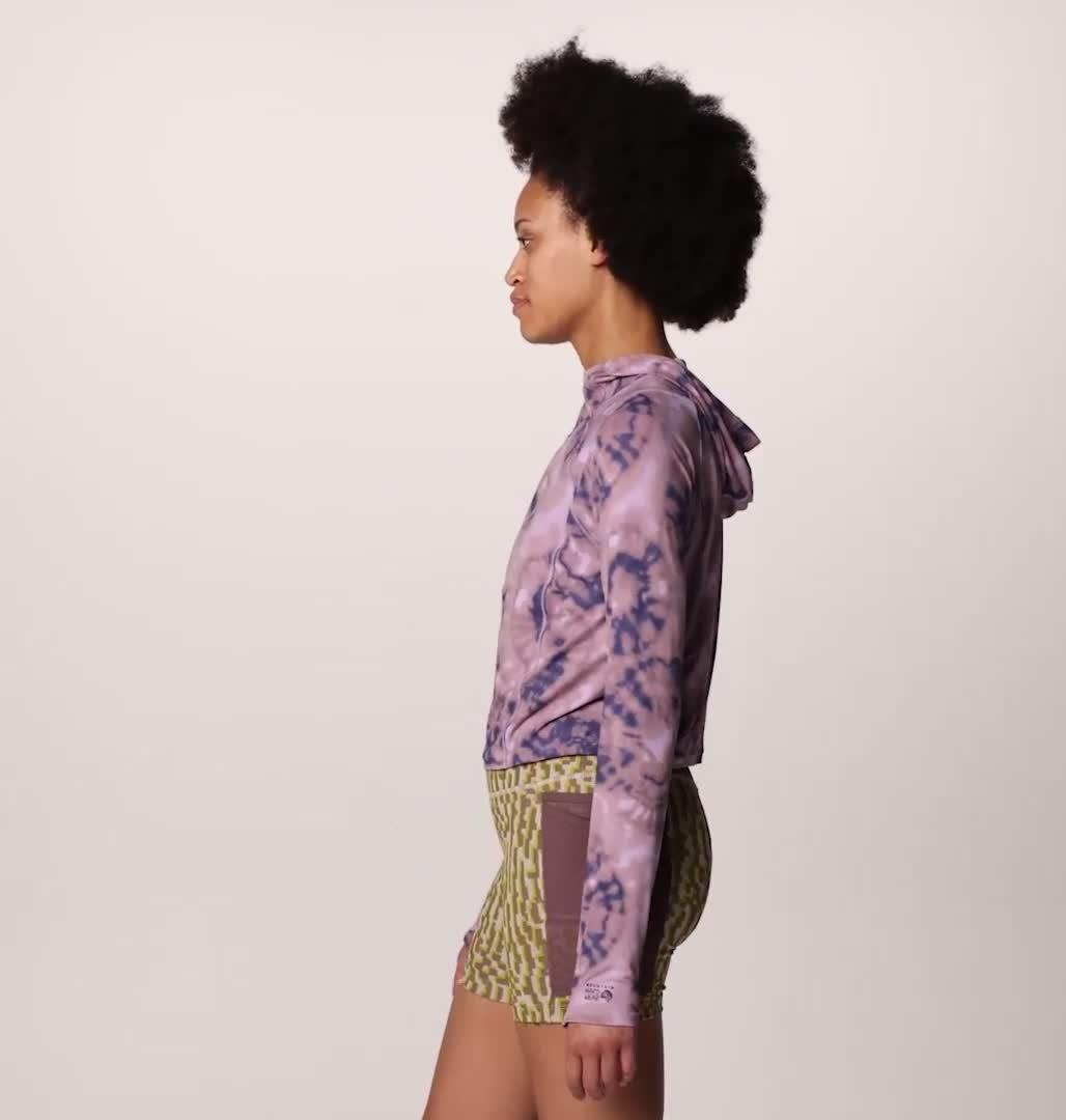 Women's Crater Lake Crop Zip, Color: Wisteria Spore Dye Print