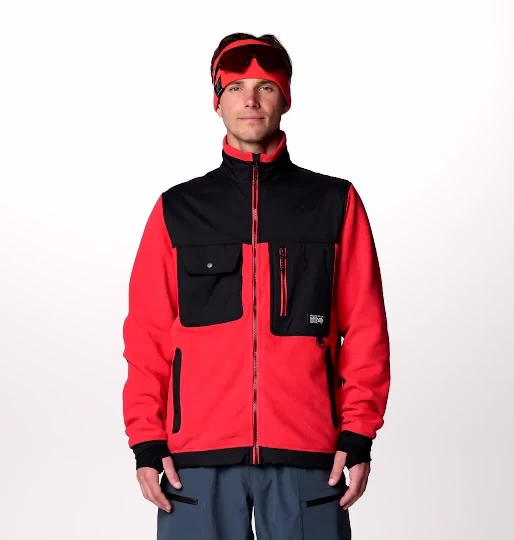 Men's First Tracks Fleece Full Zip Jacket, Color: Solar Pink Heather, Black