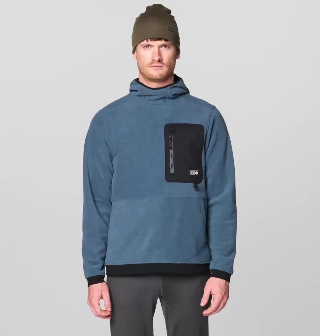 Men's First Tracks Fleece Pullover Hoody, Color: Moon Blue Heather, Black