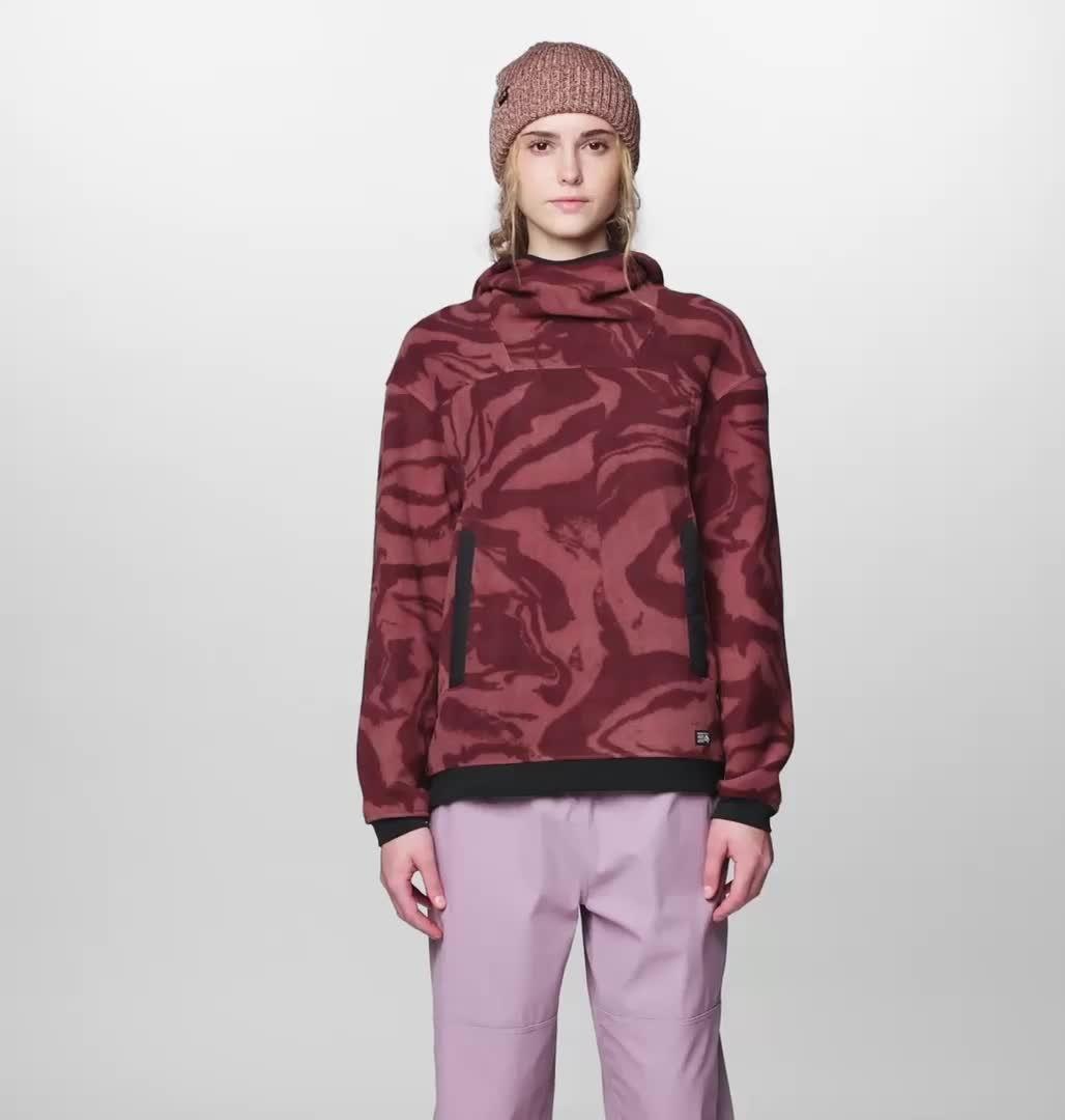 Women's Powder Maven Fleece Pullover Hoody, Color: Bourbon Brown Rockstrata, Black