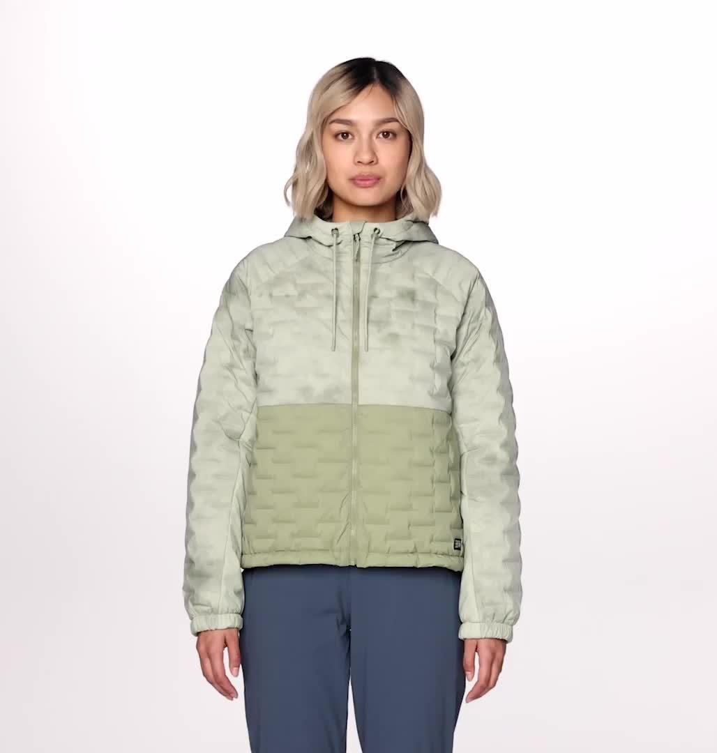 Women's Stretchdown Light Full Zip Hoody, Color: White Sage, Mantis Green