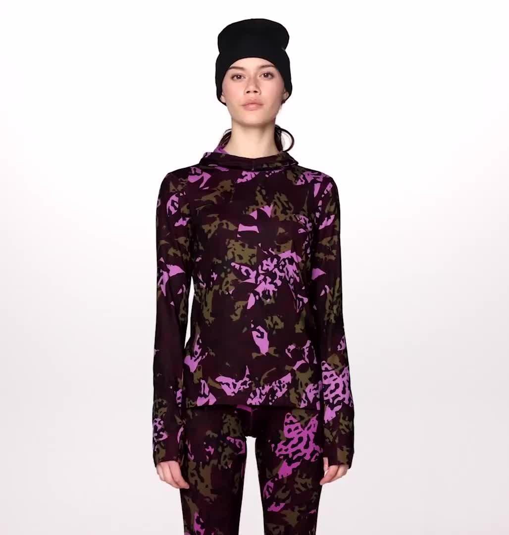 Women's Butter Up Long Sleeve Hoody, Color: Blackberry Forests Floor Print