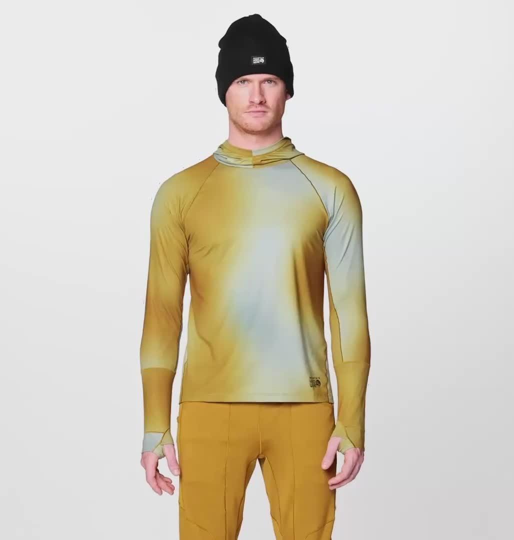 Men's Butter Up Long Sleeve Hoody, Color: Olive Gold Ombre Print