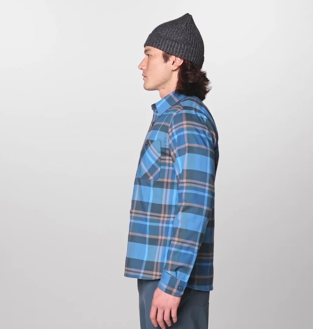 Men's Voyager One Long Sleeve Flannel, Color: Moon Blue Amsterdam Plaid