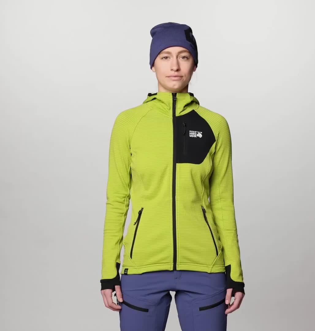 Women's Polartec® Power Grid Full Zip Hoody, Color: Python Green Heather, Black