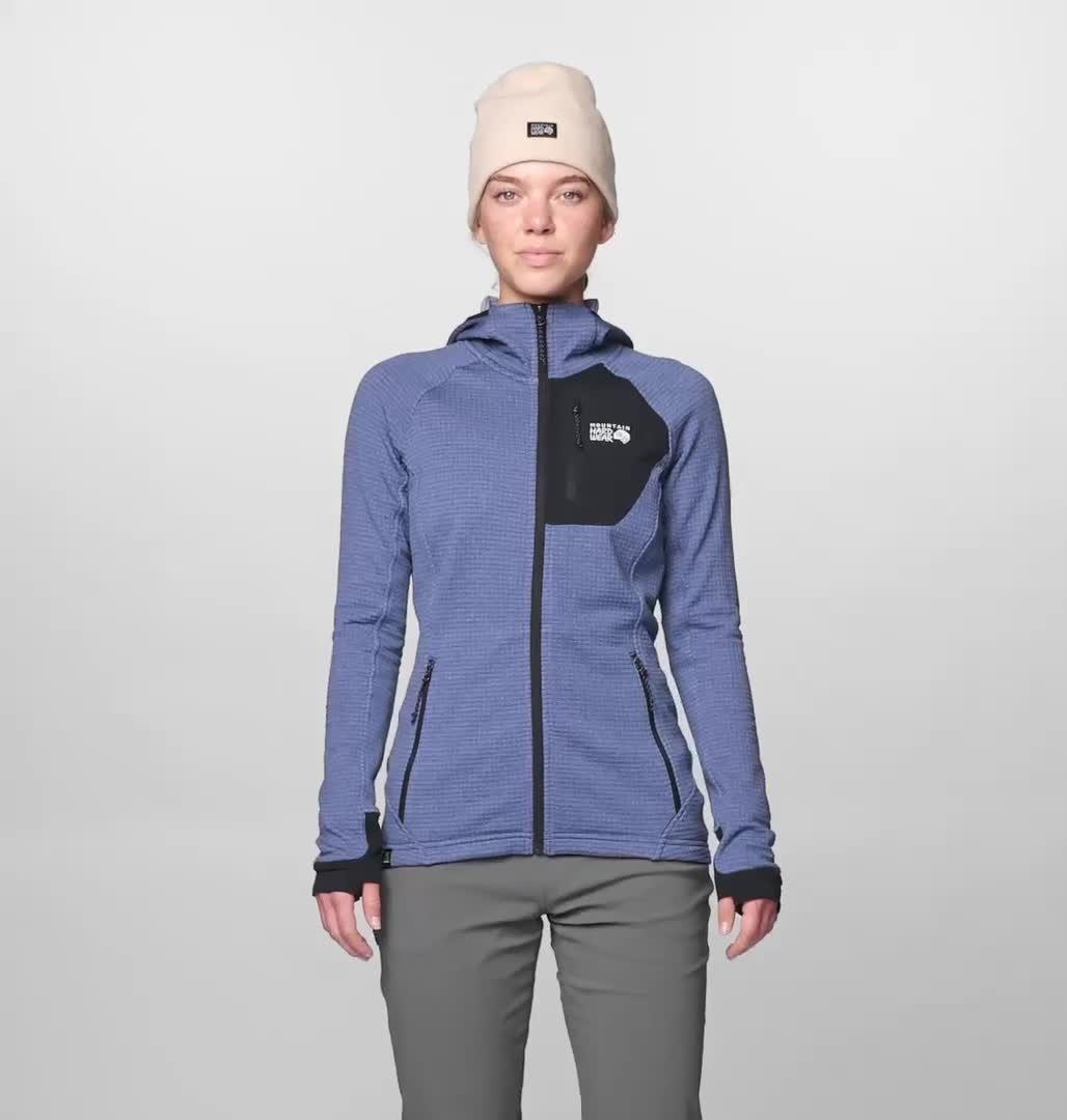 Women's Polartec® Power Grid Full Zip Hoody, Color: Lapis Dusk Heather, Black