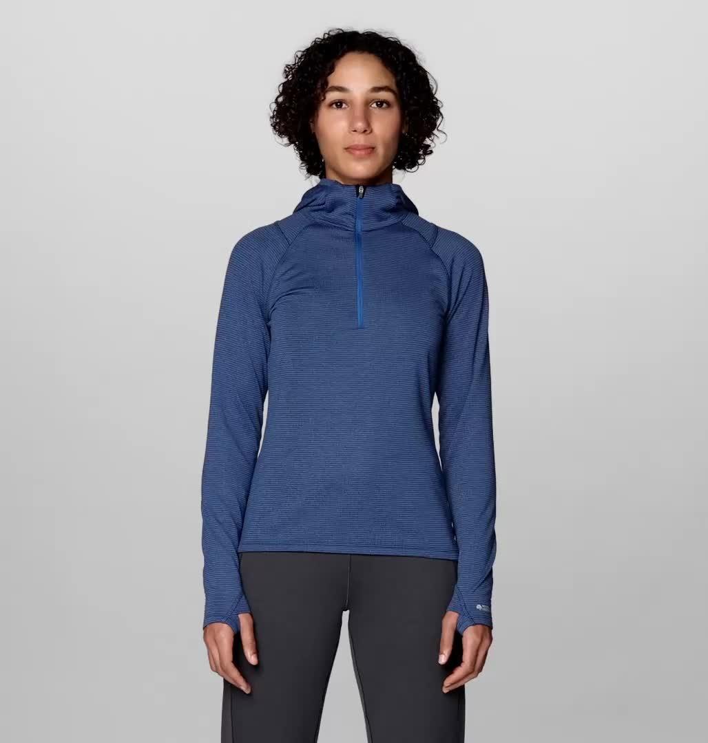 Women's Crater Lake Heavyweight Half Zip Hoody, Color: Berry Blue, Black