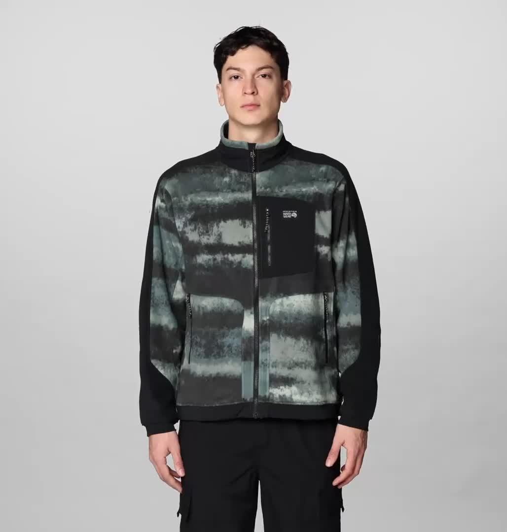 Men's Apr&egrave;s Pro Fleece Jacket, Color: Thunderhead Grey Patchwork Print, Black