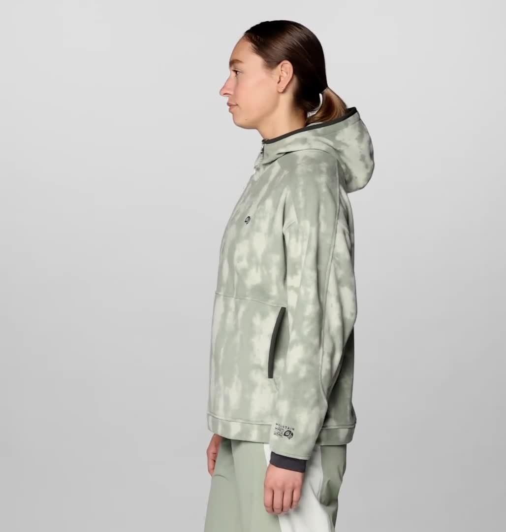 Women's Apr&egrave;s Pro Fleece Hoody, Color: Silt Grey Shadowdye Print