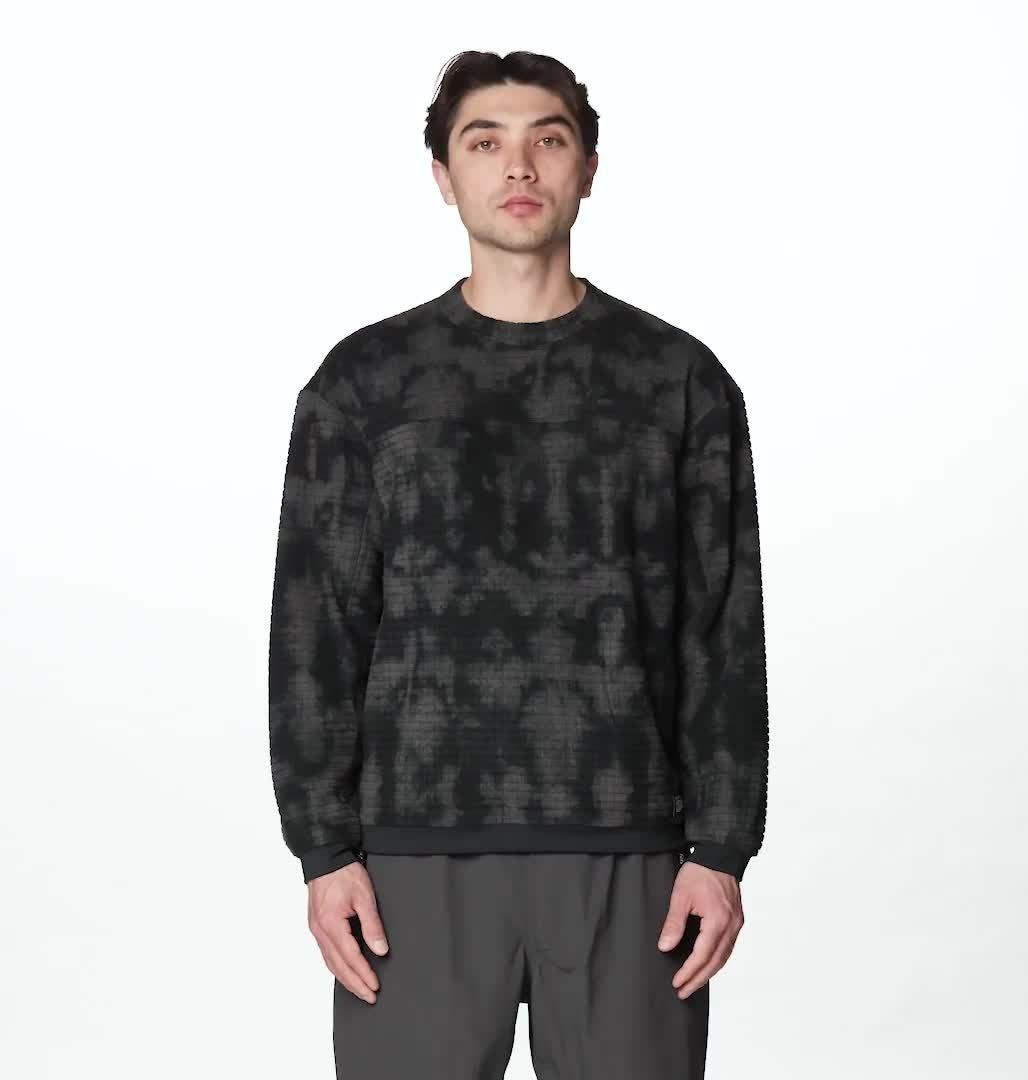 Men's Summit Grid Big Grid Pullover Crew, Color: Black Shadowdye Print